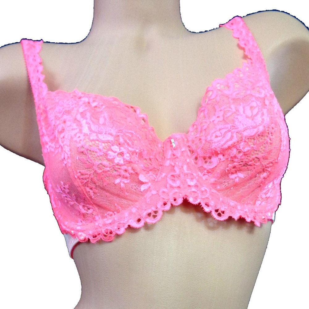 VICTORIA'S SECRET PINK FLORAL LACE UNLINED DEMI BRA